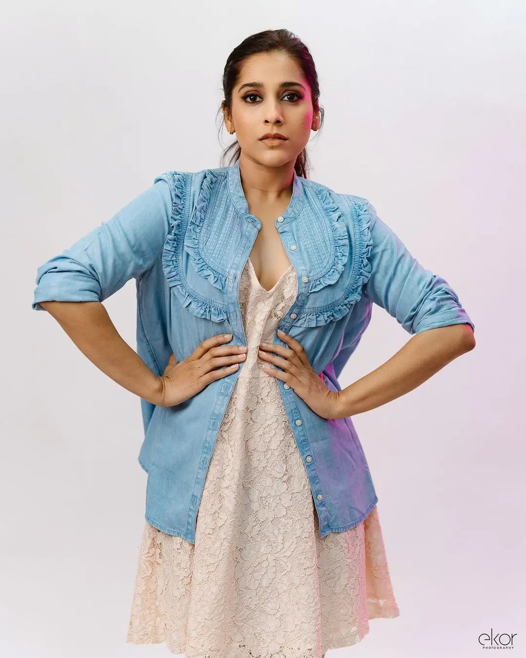 South Indian TV Actress Rashmi Gautam In Pink Gown Blue Coat